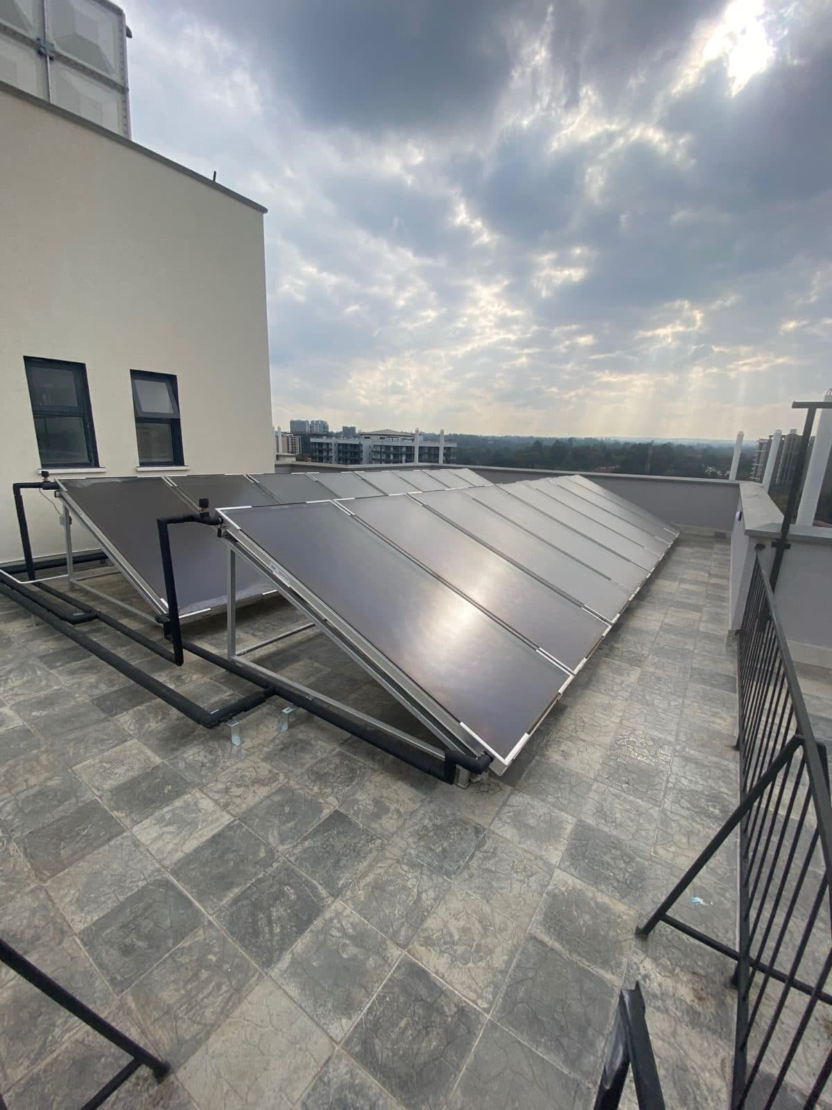 Rooftop solar water heating array installed in Nairobi
